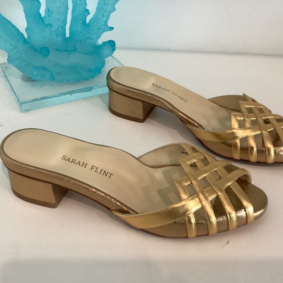 NEW $530 Sarah Flint Perfect Terry Gold Block Heel Cage Slides Sandals Sz 37/ 7 - Picture 8 of 15